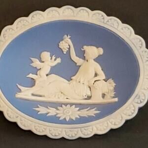 Antique Schafer & Vater German Blue Jasperware Trinket dish